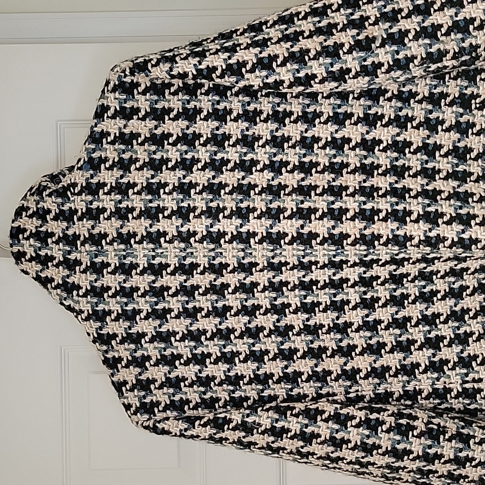 ANN TAYLOR Teal-Blk-Cream Tweed Houndstooth Coat- LIKE NEW - Picture 7 of 9